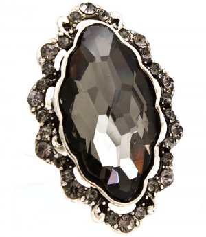 Black Ring Adjustable Stretch Glass Stone Faceted Crystal Studs Texture 2 Inch Tall 1391827-103SOBKA