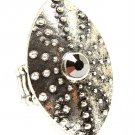 Black Ring Adjustable Stretch Glass Stone Oval Texture Shield 1 1 2 Inch Tall 1391827-102SOBKA