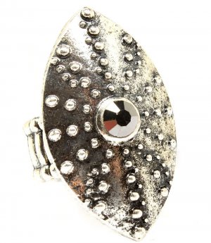 Black Ring Adjustable Stretch Glass Stone Oval Texture Shield 1 1 2 Inch Tall 1391827-102SOBKA