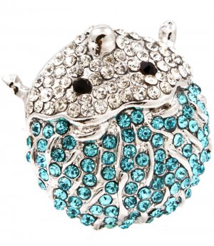 Teal Ring Adjustable Stretch Crystal Studs Hedgehog Metal Casting 1 1 4 Inch Tall 1391827-115RDTEL
