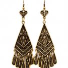 Gold Colored Earring Fish Hook Metal Casting Tear Drop Heart Fringe Texture 3 1 4 In 139527-083BOGOD