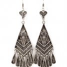Silver Colored Earring Fish Hook Metal Casting Tear Drop Heart Fringe Texture 3 1 4  139527-083SOSIV