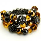 Brown Bracelet Stretch Glass Bead Metal Ball 142228-364BNBRO