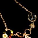 Clear Necklace Crystal Stone Rhinestone Flower Bow Motif Navette Cut 16 Inch Long 15814-2918MGCLR