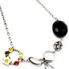 Black Necklace Crystal Stone Rhinestone Flower Bow Motif Navette Cut 16 Inch Long 15814-2918SOBLK