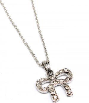 Clear Necklace Charm Link Crystal Studs Ribbon Metal Casting 18 Inch Long 1 2 Inch 171314-12601RDCLR