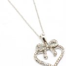 Clear Necklace Charm Crystal Studs Heart Ribbon 16 Inch Long 171314-12652RDCLR