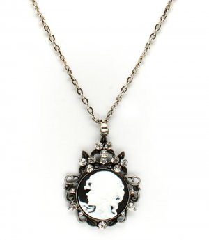 White Necklace Pendant Crystal Stone Lady Texture 2 1 4 Inch Drop 24 Inch Long 171314-12854RDWHT