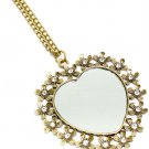 Clear Necklace Pendant Metal Casting Floral Deco Crystal Studs Heart Mirror 2 Inch 171314-12865BOCLR