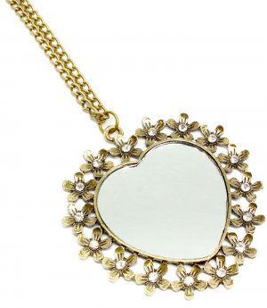 Clear Necklace Pendant Metal Casting Floral Deco Crystal Studs Heart Mirror 2 Inch 171314-12865BOCLR