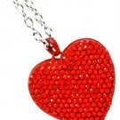 Red Necklace Pendant Long Necklace Heart Valentine Crystal Studs Pave Set One Side 171314-12989RDRED
