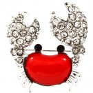 Red Pendant And Brooch Metal Casting Crystal Studs Crab Texture 1 Inch Width 171316-30668RDRED