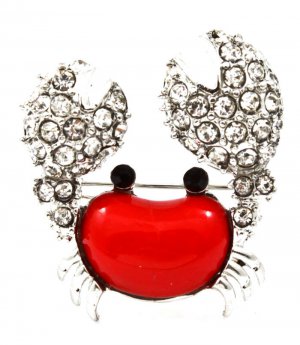 Red Pendant And Brooch Metal Casting Crystal Studs Crab Texture 1 Inch Width 171316-30668RDRED