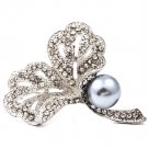 Gray Pendant And Brooch Metal Casting Pearl Crystal Studs Leaves Texture 2 Inch Wi 171316-30685RDGRY