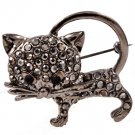Black Pendant And Brooch Metal Casting Crystal Studs Cat 1 1 4 Inch Width 171316-30693BNBLK