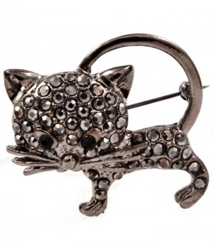 Black Pendant And Brooch Metal Casting Crystal Studs Cat 1 1 4 Inch Width 171316-30693BNBLK