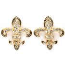 Clear Earring Post Earring Fleur De Lis Crystal Studs Pave Set Texture 1 Inch Drop N 11315-1097GDCLR