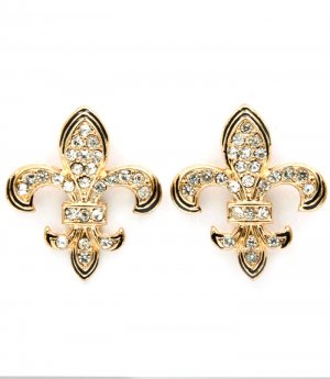 Clear Earring Post Earring Fleur De Lis Crystal Studs Pave Set Texture 1 Inch Drop N 11315-1097GDCLR