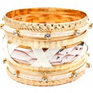 Cream Bracelet Bangle Stackable Faux Leather Crystal Studs Fabric Interlaced Metal  116112-2060GDCRM