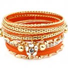 Orange Bracelet Bnagle Stackable Bead Crystal Studs Metal Casting Spiral Chain Prong 11612-1194GDORG
