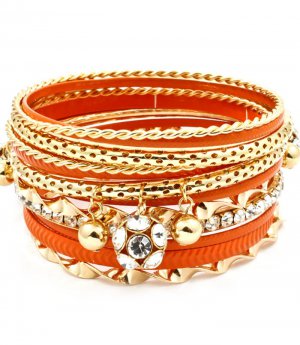 Orange Bracelet Bnagle Stackable Bead Crystal Studs Metal Casting Spiral Chain Prong 11612-1194GDORG