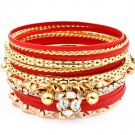 Red Bracelet Bnagle Stackable Bead Crystal Studs Metal Casting Spiral Chain Prong Se 11612-1194GDRED