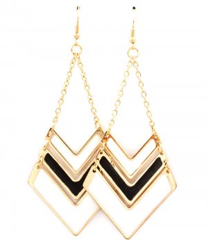 Black & White Earring Fish Hook Metal Casting Sharp Edges Moving Joint Enamel 3 Inch 11615-1087GDBKW