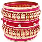 Fuschia Bracelet Bangle Stackable Crystal Studs Fabric Metal Casting Interlaced 2 3  11622-0997GDFSH