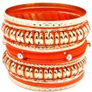 Orange Bracelet Bangle Stackable Crystal Studs Fabric Metal Casting Interlaced 2 3 4 11622-0999GDORG