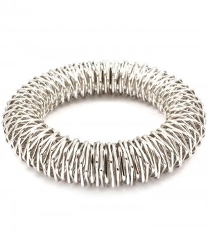 Silver Colored Bracelet Bangle Stackable Fabric Flower Print Metal Casting Prong Se 11622-10031RDSIV