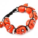 Orange Bracelet Cord Adjustable Crystal Studs Skull Rondelle 5 1 2 Inch Long 11622-1414ORG