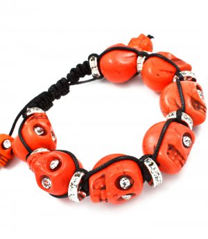 Orange Bracelet Cord Adjustable Crystal Studs Skull Rondelle 5 1 2 Inch Long 11622-1414ORG