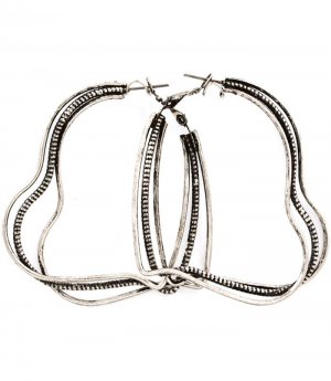 Silver Colored Earring Pin Catch Metal Casting Heart Texture 2 1 2 Inch Drop 11625-1106SOSIV