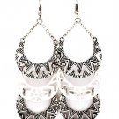 Silver Colored Earring Fish Hook Chandier Drop Cresent Multi Layers Texture 4 Inch  1214528-662MSSIV