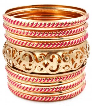 Pink Bracelet Bangle Stackable Metal Casting Painted 2 3 4 Inch Width 13132-1823GDPNK