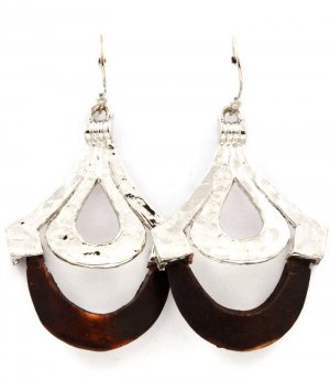 Black Earring Fish Hook Wood Tear Drop Metal Casting 2 Inch Drop 1995-99092RDBLK