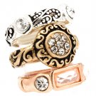 Multi Colored Ring Adjustable Stretch Three Rings Crystal Studs Oval Acrylic Stone 2101518-0449THMLT