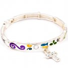 Multi Colored Bracelet Stetch Engraved Sutd Acrylic Stones Faith Hope Love Cross M 210152-00099SVMLT