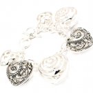 Silver Colored Bracelet Toggle Metal Casting Heart Texture 7 Inch Long 210152-01570SVSIV