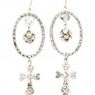 Clear Earring Fish Hook Crystal Studs Oval Bead Fireball Cross Metal Casting 2 1 2  210155-0905ASCLR