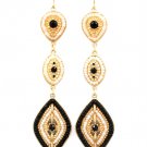 Black Earring Linear Drop Fish Hook Crystal Studs Navette Oval Tear Drop Studed Bead 25185-1313GDBLK