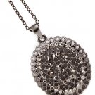 Black Necklace Pendant Crystal Studs Oval Filigree 1 Inch Pendant 18 Inch Long 113114-1426BNBLK