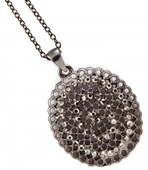 Black Necklace Pendant Crystal Studs Oval Filigree 1 Inch Pendant 18 Inch Long 113114-1426BNBLK