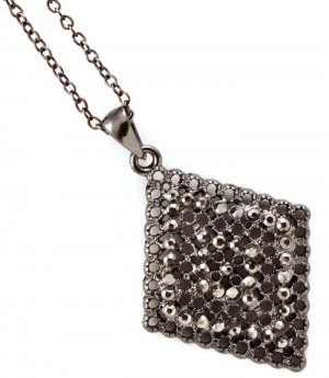 Black Necklace Pendant Crystal Studs Diamond Shape Filigree 1 1 4 Inch Pendant 18 I 113114-1427BNBLK