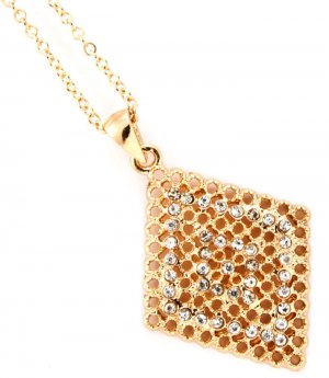 Clear Necklace Pendant Crystal Studs Diamond Shape Filigree 1 1 4 Inch Pendant 18 I 113114-1427GDCLR