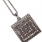 Black Necklace Pendant Crystal Studs Rectangular Shape Filigree 1 Inch Pendant 18 I 113114-1428BNBLK