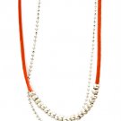 Orange Necklace Multi Strand Bead Chain Faux Leather Chain Bead 18 Inch Long 113114-2251RDORG