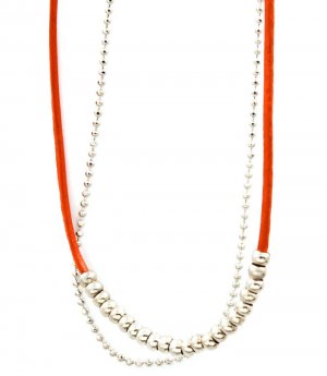 Orange Necklace Multi Strand Bead Chain Faux Leather Chain Bead 18 Inch Long 113114-2251RDORG