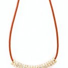 Orange Necklace Metal Casting Crystal Studs Faux Leather Chain 19 Inch Long 113114-2253GDORG