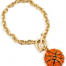 Orange Bracelet Toggle Crystal Studs Pave Set Basketball Sports Texture 8 Inch Long 11312-1230RDORG